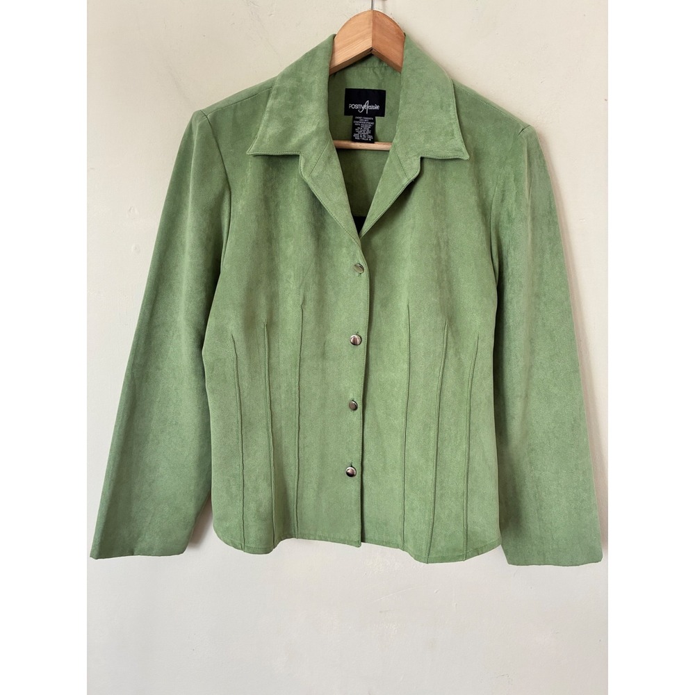 Positive Attitude Womens Sage Green Faux Suede Button Front Jacket Size 16